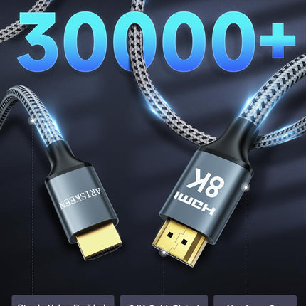 ARISKEEN 8K HDMI 2.1 kaabel 10M, 48Gbps kiire nailonist punutud HDMI-kaabel, toetab 8K@60Hz, 4K@120Hz, ühildub PS5/4 teleri, monitori, Blu-ray heliriba, DVD sülearvutiga