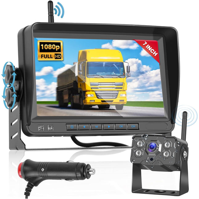 7 inch AHD 1080P Monitor, Wireless Stable Digital Rear View Camera Kit, for Van Truck SUV Pickup, with IP68 Waterproof Backup Camera, DIY Grid Lines, Wide Angle Rear View Camera, Night Vision Set