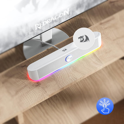 Redragon GS560 Adiemus RGB Desktop Soundbar, 2.0-Channel Computer Speaker with Dynamic Light Bar, Audio Light Sync/Display, Touch Control Backlight with Volume Control, USB Cable