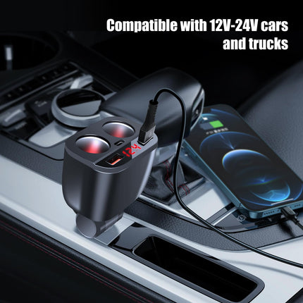 120W USB-C autolaadija sigaretisüütaja jaoturi adapter 2 pistikupesaga kiirlaadimine 12V/24V DC LED-voltmeetriga kahe USB + PD-pordiga mobiiltelefonile, tahvelarvutile, GPS-ile, videoregistraatorile