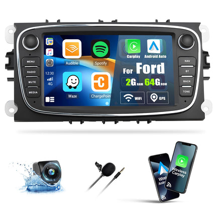 2+64G Android 13 autoraadio Ford Focus II Mondeo 9 S-Max C-Max Kuga 2008-2011 koos Carplay Android Auto, 7-tollise puutetundliku ekraaniga raadio Bluetooth FM/RDS/HiFi WiFi/GPS+AHD tahavaatekaamera ja mikrofoniga