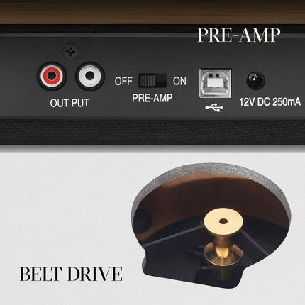 House of Marley Stir It Up juhtmevaba plaadimängija Bluetooth - jätkusuutlikult valmistatud plaadimängija, 33/45 RPM vinüülplaadimängija eelvõimendiga, Audio-Technica helipea, bambus