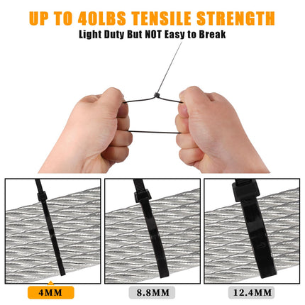 Cable Ties Black Set 700 Pieces, Cable Ties Small [3.6 mm] x 100/150/200/250/300 mm Tensile Strength 18 kg UV-Resistant Robust, Industrial Nylon Cable Tie Set