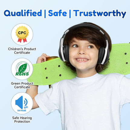 EarFun Bluetooth kõrvaklapid lastele, 85/94dB helitugevuse reguleerimine, HiFi heli, HD mikrofon, 40 tundi aku tööiga, kokkupandavad, reguleeritavad, juhtmevabad Bluetooth kõrvaklapid lastele kooli/reisimiseks/arvuti jaoks, mustad