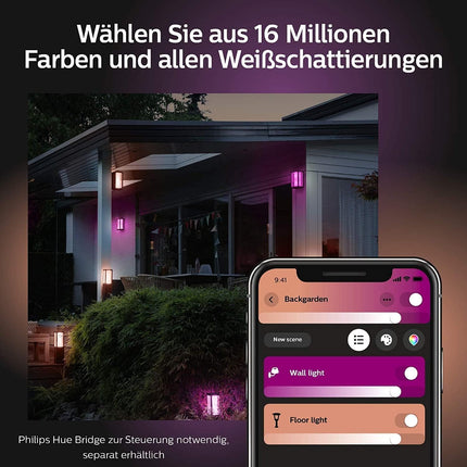 Philips Hue White and Color Ambiance LED-seinavalgusti Impress (õhuke), õues kasutamiseks, hämardatav, kuni 16 miljonit värvi, juhitav rakenduse kaudu
