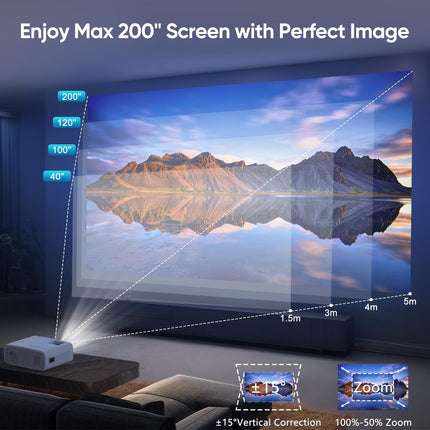 Projector 4K Supported, 15000L Native 1080P 5G WiFi Bluetooth Projector with 50% Zoom, AKATUO Mini Projector Home Theater Outdoor Projector for Cell Phone, Compatible with Smartphone/HDMI/USB/Laptop/Fire TV Stick