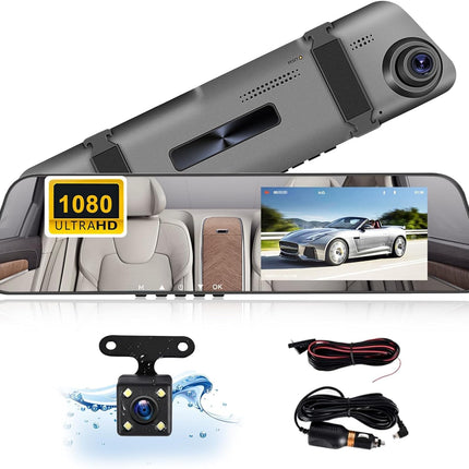 CAMECHO peegliga autokaamera tahavaatekaameraga 4,5-tolline ekraan Full HD 1080P, topeltkaamera autole, peegel auto eest ja tagant, super öine nägemine DVR-silmussalvestusega