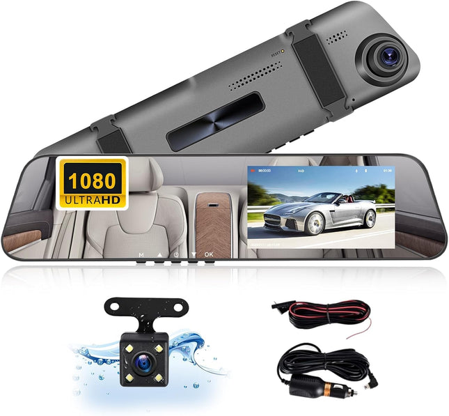 CAMECHO peegliga autokaamera tahavaatekaameraga 4,5-tolline ekraan Full HD 1080P, topeltkaamera autole, peegel auto eest ja tagant, super öine nägemine DVR-silmussalvestusega