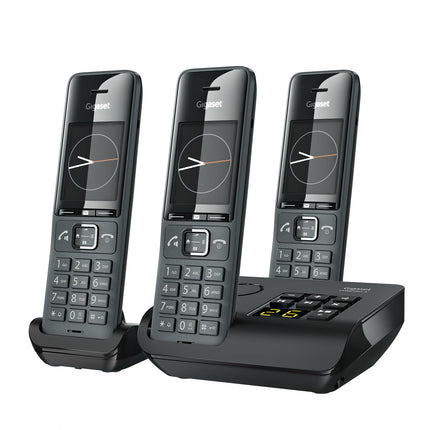 Gigaset Comfort 520A Trio - 3 juhtmeta DECT-telefoni automaatvastajaga - elegantne disain - käed-vabad funktsioon - ärge segage - aadressiraamat 200 kontaktiga, titaanmust [saksa versioon]
