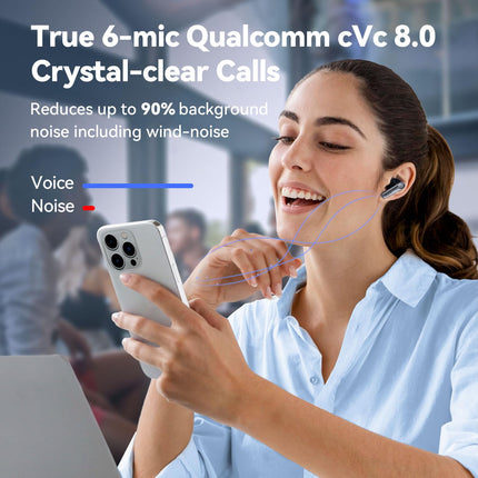EarFun Air Pro 3 Bluetooth kõrvaklapid, 43dB hübriidsed aktiivse mürasummutusega juhtmevabad kõrvaklapid, HiFi heli Qualcomm aptX adaptiivne, 6 mikrofoni cVc 8.0 kõned, mitmikpunkt, 45H aku, rakenduse juhtimine