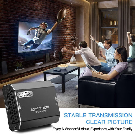 KUYIA Scart to HDMI Audio and Video Converter, Aluminum Housing, Scart In to HDMI Out Adapter, HD 720P/1080P Switch Video Audio Upscale Converter for HDTV Monitor STB VHS Xbox PS3 Sky