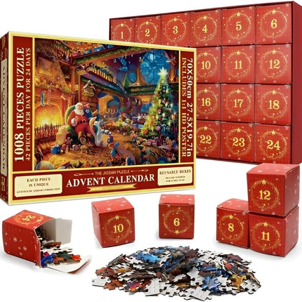Dasfie advendikalender 2024 jõulupusle 24 kasti | Advendikalender 2024 lastele 1008-osaline pusle jõulukingiks poistele ja tüdrukutele (70 x 50 cm)