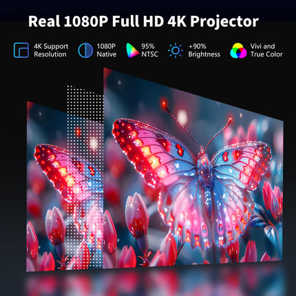 Nutikas projektor【Ametlik Netflix/elektriline teravustamine/automaatne trapetsikorrektsioon】 AKATUO kodukino projektor, natiivne 1080P, 4K tugi, WiFi6 Bluetooth, videoprojektori kuuldeaparaat telefoni/õue jaoks