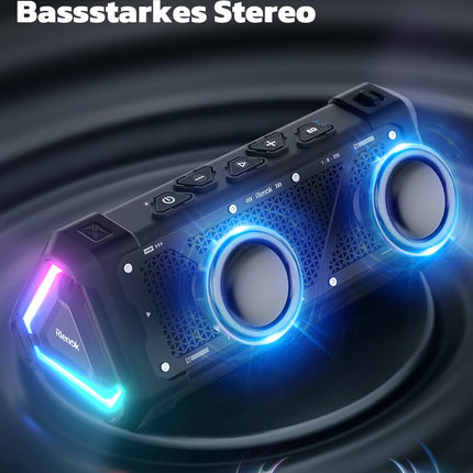 RIENOK S11 Bluetooth Speaker 30W Music Box with EQ Mode USB Audio IPX7 Bluetooth Box 24h Battery Portable Speaker with Light Bass for Phone Party Outdoor Beach Park Bike