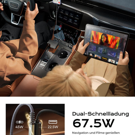 AINOPE 67,5 W sigaretisüütaja USB-C autolaadija QC3.0 PD45W kiire metallist autolaadija USB-C adapter autotarvikutele [USB-C-kaabliga] ühildub iPhone 16 15 14 Pro Max 13 iPadi ja Samsungiga