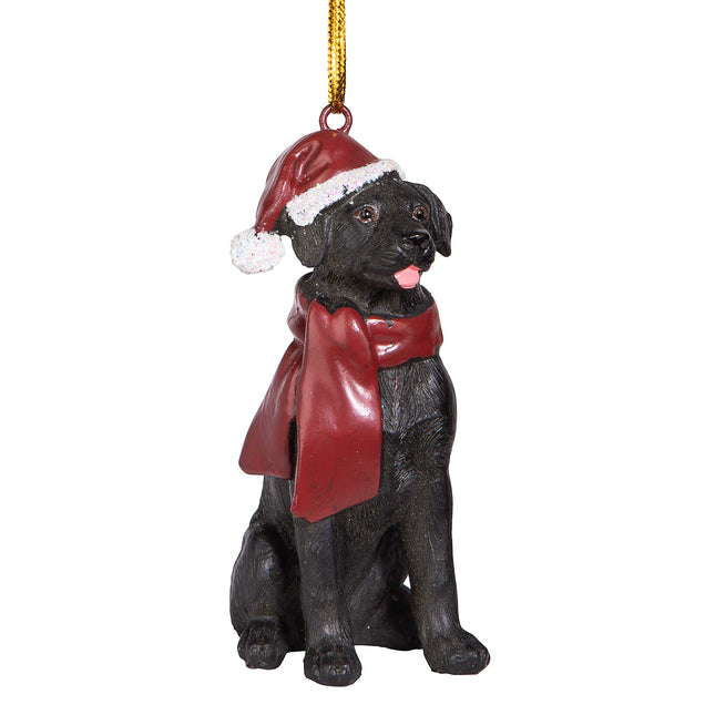Disainiga Toscano musta labradori retriiveri koera jõulupuu kaunistus, polüresiin, lausvärvi, 8 cm
