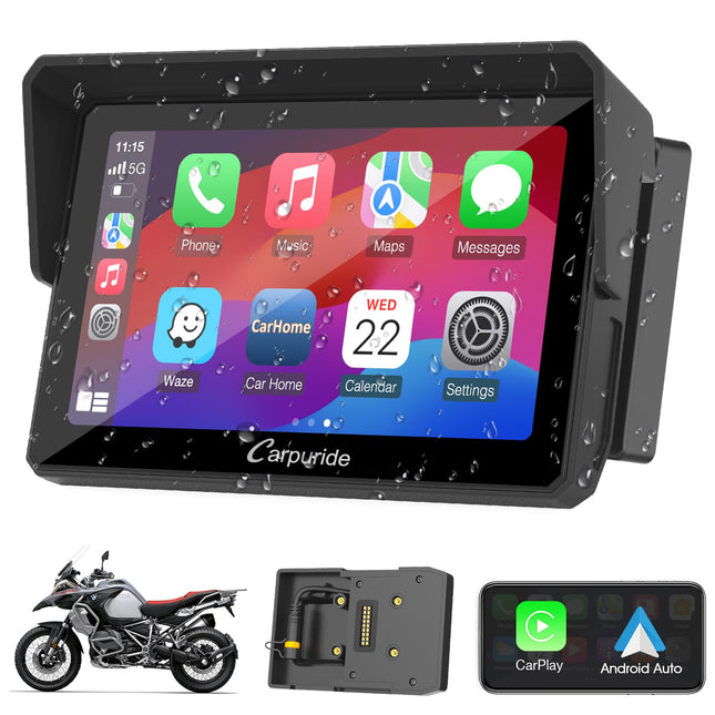 2025. aasta Carpuride W502B mootorratta Carplay ekraan BMW R1200GS R1250GS S1000XR mootorrattale, 5-tolline veekindel puuteekraan, kaasaskantav Carplay/Android Auto, GPS-navigatsioon, kahekordne Bluetooth