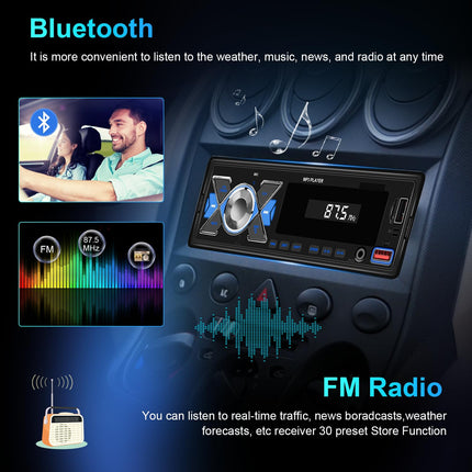Hodozzy Car Radio 1 Din Bluetooth Car Radio with Bluetooth Handsfree, 4x45W, APP Locates/FM Radio/USB/TF/Aux/RCA/40 EQ/7 Colors + Remote Control