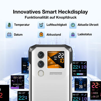DOOGEE Blade 10 Max välistingimustes kasutatav nutitelefon ilma lepinguta Android 14, 10300mAh, 20(8+12) GB+256GB/2TB TF õues kasutatav nutitelefon, 1.54" tagumine ekraan 6.56” + 90Hz, 50MP+8MP ehitusplatsi telefon, sõrmejäljelugeja/näotuvastuse/NFC/OTG