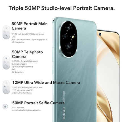 HONOR 200 5G nutitelefon 12GB 512GB, 120Hz 6.7" AMOLED, Snapdragon 7 Gen 3, 5200mAh aku, kolmekordne 50MP kaamera, Android 14, kahekordne SIM-kaart, NFC, roheline (ilma laadijata)