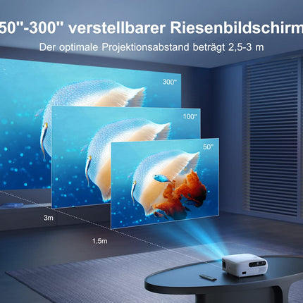 Projektor【6D automaatne trapetsikorrektsioon】 25000 luumenit WiFi Bluetooth Full HD 1080P projektor 4K toega, 50% suum 300 '' LED kodukino videoprojektor, Fire Sticki/PS5/sülearvuti/mobiiltelefoni projektor