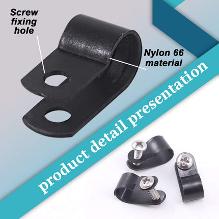 Glarks 60 Pieces 5/16 Inch Black Nylon Screw Fastener R-Type Cable Clamp Wire Clamp with 60 Pieces Screws for Wire, Cable, Conduit and Cable Line Kit (Black)