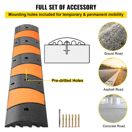 VEVOR Cable Protector, 1 Pack 2-Channel Driveway Protector, 185 cm Long Modular Speed ​​Bump with a Load Capacity of 9,980 kg, 185 x 31 x 5.5 cm Garage Cable Protection Mat for Asphalt Concrete Gravel Driveways