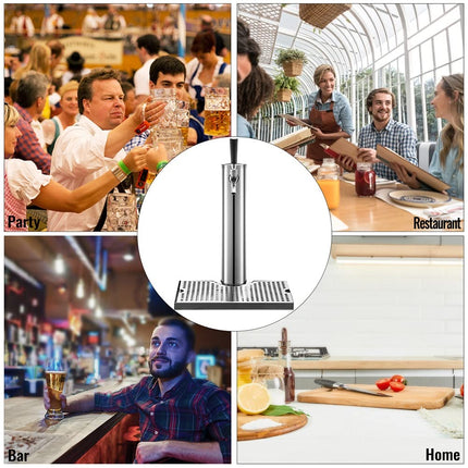 LXYTT Homebrew Beer Tower, One-Way Faucet with Drip Tray, Stainless Steel, Single Tap Column, Wine Beverage Dispenser, Bar Accessories, 1 Piece
