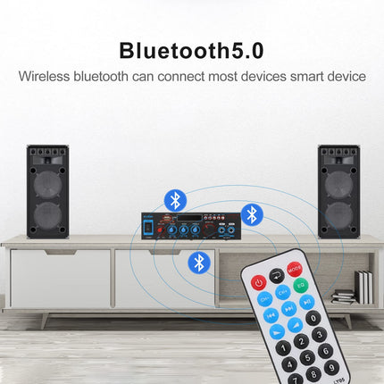 Etlephe Mini Amplifier, 800W Hi-Fi Amplifier, Stereo Amplifier Bluetooth 5.0, 12V 220V, FM Radio, Portable SD Card/USB Input/FM Radio for Home or Car