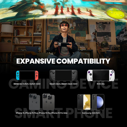 XREAL Hub ehk toite- ja mänguadapter võimaldab laadida AR-prille samal ajal, kui laed oma allikseadet, näiteks Steam Decki, ROG Allyt, Switchi, iPhone 15 või Android-telefoni. 45 W kiirlaadimine.