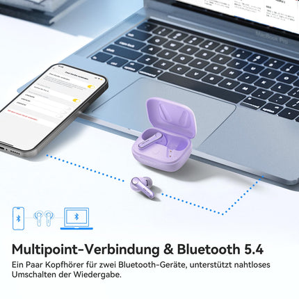 EarFun Air Pro 4 Bluetooth-kõrvaklapid adaptiivse hübriidmüra summutusega, aptX Lossless tehnoloogia, kõrglahutusega heli, LDAC, 6 mikrofoni, cVc 8.0 tehisintellektiga kõned, 52-tunnine aku tööiga, Multipoint, Bluetooth 5.4 ja kõrvasisese tuvastus.