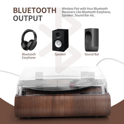 Retrospiler Record Player, 3-Speed ​​Bluetooth Turntable with Built-in Speakers, FM Radio, Vinyl MP3 Encoding, USB &amp; SD Playback, LED Screen, Wooden Retro LP Player