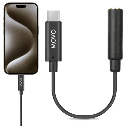 Movo 3.5mm TRRS Microphone Adapter Cable to USB-C Male Dongle Compatible with Apple iPhone 15/16 and later, iPad Smartphones and Tablets Optimized for Microphones / Pro Audio