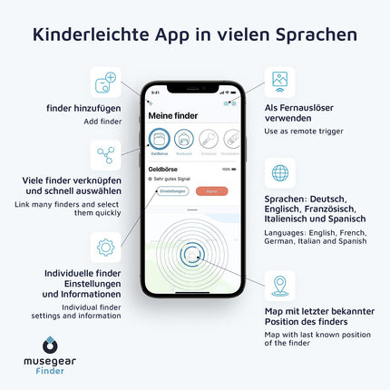 MuseGeari võtmeleidja koos Bluetooth-rakendusega Saksamaalt | Maksimaalne andmekaitse | Helesinine 3-pakendis | iOS-i ja Androidi jaoks | Võtmete leidmine