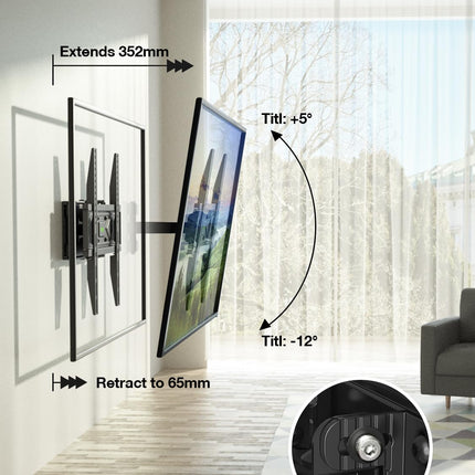 USX-MOUNT pööratav ja kallutatav teleri seinakinnitus 32–70-tollistele LED-, OLED- ja plasmateleritele, universaalne teleri seinakinnitus ülitugeva topeltharuga, teleri kinnitus max VESA 400x400 mm kuni 45 kg