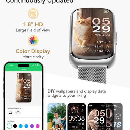 RUXINGX Smartwatch Women, 1.47″ Fitness Watch with 24 Sports Modes, Activity Tracker 24H Heart Rate Monitor SpO2 Sleep Monitor, Menstrual Cycle, IP68 Waterproof Sports Watch Pedometer Android iOS Silver