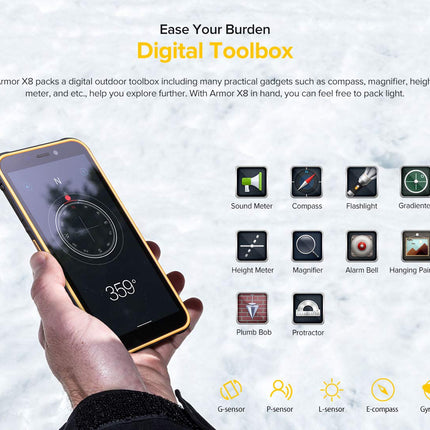 Ulefone Armor X8 Outdoor Smartphone without Contract, 4GB+64GB, 256GB External SD, Android 10 Mobile Phone IP68 Waterproof, 13MP Triple Camera Underwater, 5080mAh Battery, NFC Fingerprint, 5.7'' HD+ Black