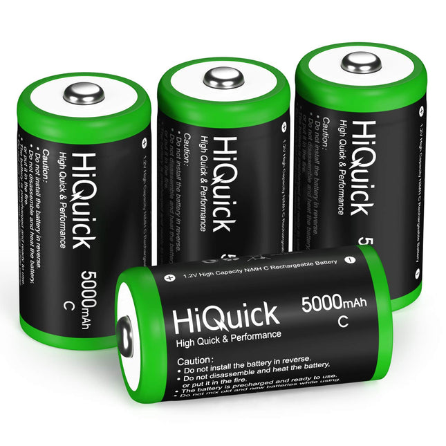 HiQuick Baby C-tüüpi aku, Ni-MH laetav C-tüüpi aku, suure mahutavusega 5000mAh, 1200 tsüklit, 1,2V C-tüüpi aku (4 tk pakis)