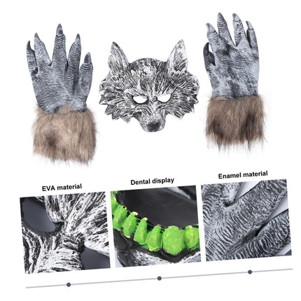 Toyvian Wolf Gloves Wolf Head Mask Wolf Costume Men's Halloween Costumes Wolf Mask Werewolf Gloves Ball Gloves Devil Mask Set Halloween for Masquerade Cosplay and Carnival
