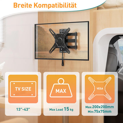 ELIVED haagissuvila telerialus matkaautodele ja haagissuvilatele. Lukustatav telerialus enamiku 13–43-tolliste telerite jaoks, pööratav ja kallutatav haagissuvilatele, matkaautodele ja veoautodele. Max VESA 200x200 mm, kuni 15 kg.