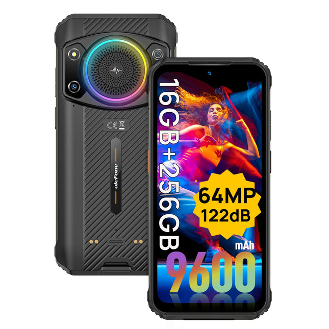 Ulefone Armor 21 õuenutitelefon 16+256GB/SD-2TB, 9600mAh õuemobiiltelefon kaheksatuumaline Helio G99, 122dB kõlar 6.58 FHD+ 120Hz, 64MP+24MP kaamera Android 13 IP68 NFC/OTG/GPS 4G kahe SIM-kaardiga must