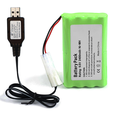 SHAWOROCE 2400mAh 9.6V NI-MH AA aku RC autodele, elektrilistele mänguasjadele, veoautodele, ehituskalluritele, lennukitele, robotitele, kaugjuhtimispuldiga laetavatele veoautodele, ehitussõidukitele, kaugjuhtimispuldid + USB laadimiskaabel