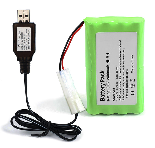 SHAWOROCE 2400mAh 9.6V NI-MH AA aku RC autodele, elektrilistele mänguasjadele, veoautodele, ehituskalluritele, lennukitele, robotitele, kaugjuhtimispuldiga laetavatele veoautodele, ehitussõidukitele, kaugjuhtimispuldid + USB laadimiskaabel