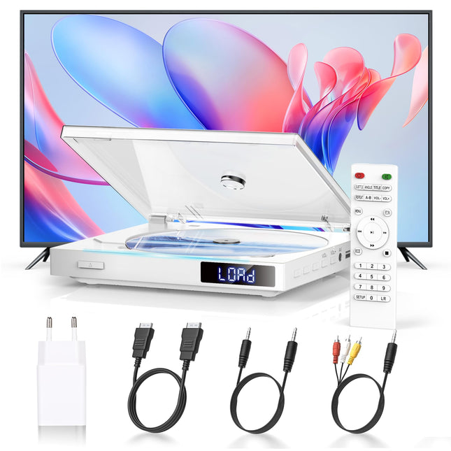 DVD-mängija HDMI telerile, DVD-mängija telerile, millel on kõik regioonidevahelised funktsioonid, mini-DVD-mängijad USB-pordiga, mälu taasesitus, kaugjuhtimispult, HDMI-, RCA- ja AUX-kaabel kaasas