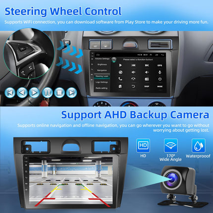 Podofo autoraadio Ford Fiesta Mk VI Mk5 2006-2011 koos Carplay, Android Auto, Android 13 2+64G 9'' puutetundliku ekraaniga raadio Bluetoothi, WiFi, GPS ja tahavaatekaameraga