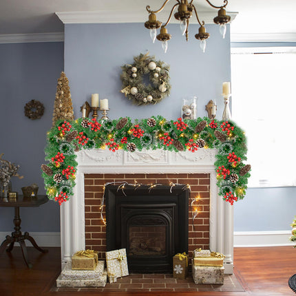 Christmas Garland with Lights - 2.7 M/9FT Garland Christmas Decoration with 30 LEDs, Artificial Christmas Wreath for Fireplace, Stairs, Door, Window, Indoor, Outdoor