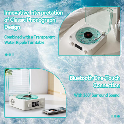 The Waves Vinyl Player, Newly Upgraded Vinyl Record Player with RGB Light, Home Audio Turntable, Vinyl Bluetooth Speaker, 3 Modes Stereo Sound, Sleep Aid with 4 Sounds of Nature