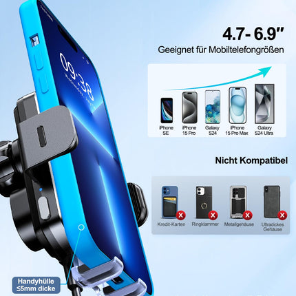 EOIWUY autotelefoni hoidik induktiivse laadimise funktsiooniga, [automaatne joondamine] 15W kiire induktiivne laadimisjaam autole, pöörlev iminapaga traadita laadija autole, mis ühildub iPhone'i/Galaxyga
