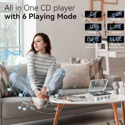 Gueray CD-mängija, Bluetooth-raadio, CD-mängija ja kõlari tugi, USB-taasesitus, AUX-taasesitus audioraamatute jaoks, valge