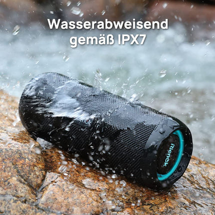 RIENOK Bluetooth Speaker with Light Bluetooth 5.3 Music Box Bass Wireless Box with IPX7 Waterproof Stereo Sound Portable